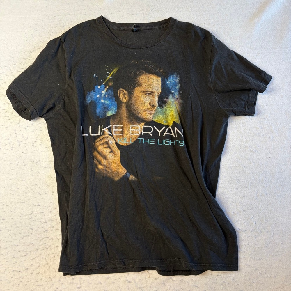 Luke Bryan Kill The Lights Tour T-Shirt‎ Mens Large Black Graphic Concert Tee